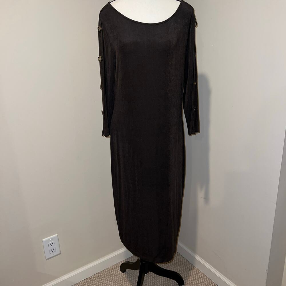 Chico's Travelers Brown Stretch Shift Dress No Wrinkle Size 12/14 (Chico's 2) - Picture 2 of 14